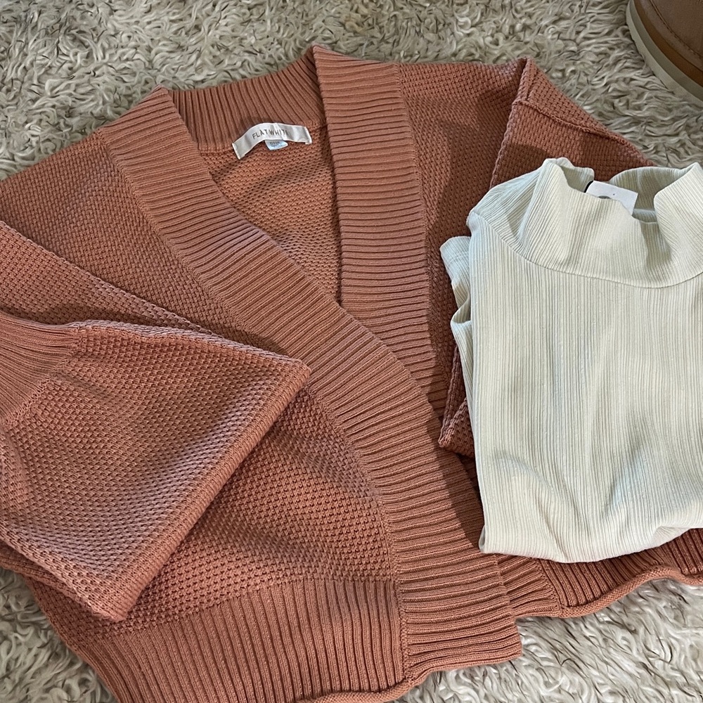 Anthropologie Rust and Cream Cardigan Set
